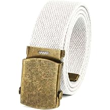 حزام شبكي من القماش من BC Belts بتصميم عسكري مع مشبك وطرف من النحاس العتيق بطول 54 بوصة - قطع قابل للتعديل ليناسب الرجال