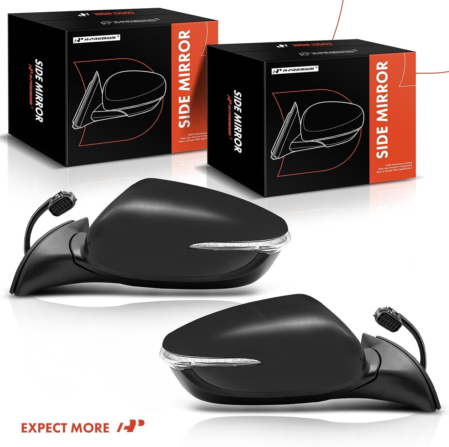 A-Premium Pair (2) Driver and Passenger Side Power Door Mirror - Compatible with Kia Forte 2017-2018 - Heated Power Folding Black Outside Rear View Mirror w/Turn Signal Puddle Light
