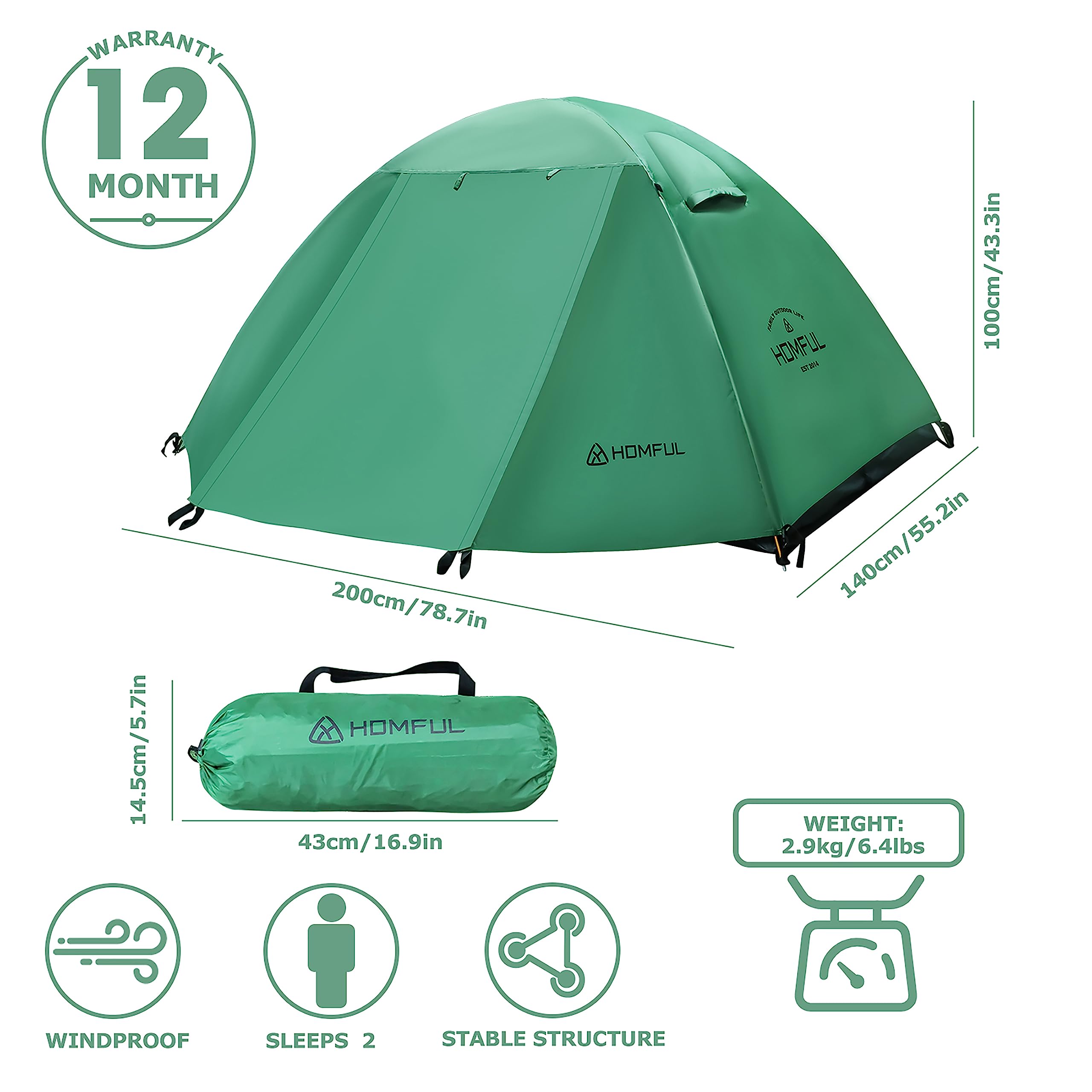 Hitorhike Camping Tent 2 Person Tent Double Layer Ultralight Easy