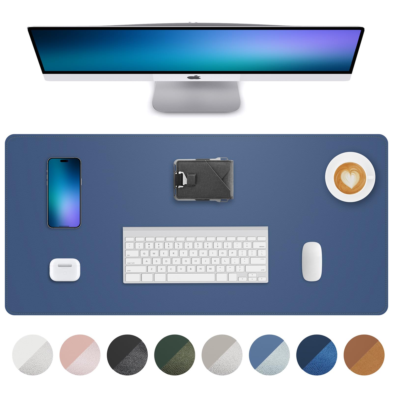 Leather Desk mat Protector,Mouse Mat,Non-Slip PU Leather Desk Blotter,Laptop Desk Pad,Waterproof Desk Cover mat for Office and Home (80 x 40,Grey Blue) โ image 1