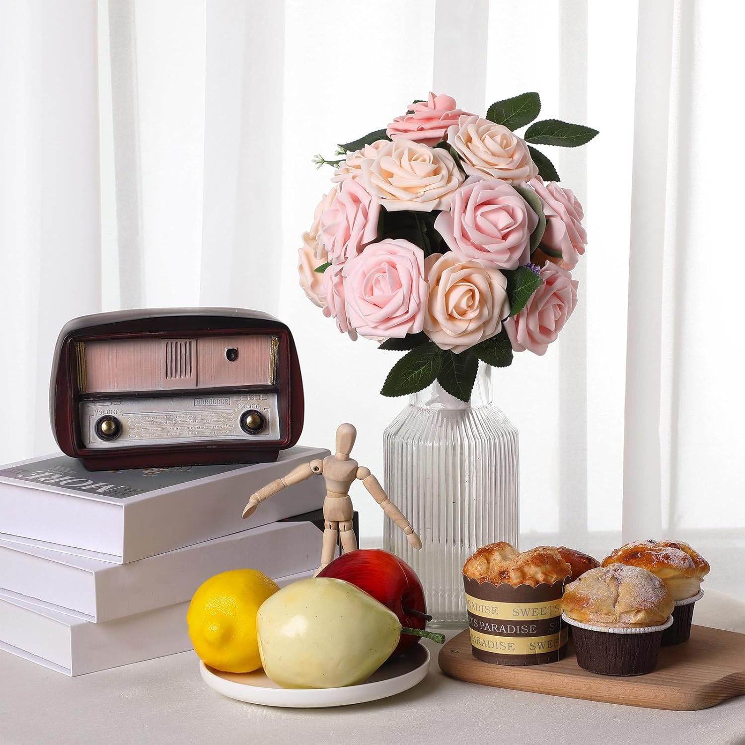 100 Pieces Artificial Foam Rose Flowers Faux Bouquet with Leaves and Stems for DIY Wedding Bouquets Centerpieces Bridal Shower Party Valentine Home Decorations(Pink, Champagne) - Image 4