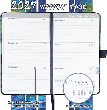 2027 Pocket Planner/Calendar - 2027 Calendar Weekly and Monthly from January 2027 - December 2027 with Spreads, 3.8 x 6.3, Pen Holder, Inner Pocket, Elastic Closure