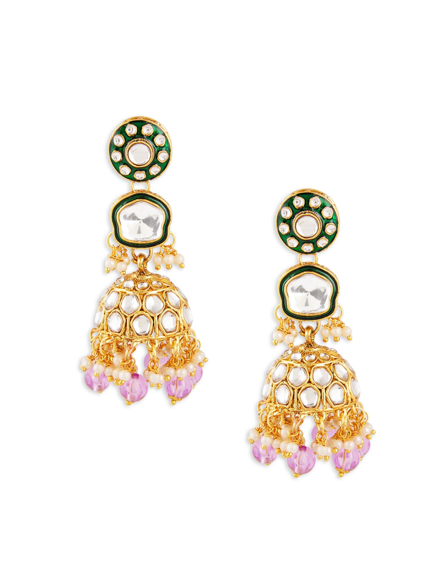 Zaveri Pearls Purple Beads Green Meenakari Dazzling Stones Traditional Jhumka Earring For Women-ZPFK18191 (B0D4LXTL8P) Amazon Price History, Amazon Price Tracker