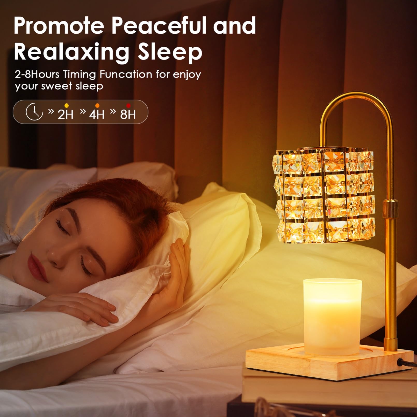 Cuteefun Lampada Scaldacandela con Timer, Diffusore Candle Elettrico con 2 Lampadine, Dimmerabile e Regolabile in Altezza, Candle Bruciatore per Candele Aromatiche, Decorazioni per la Casa