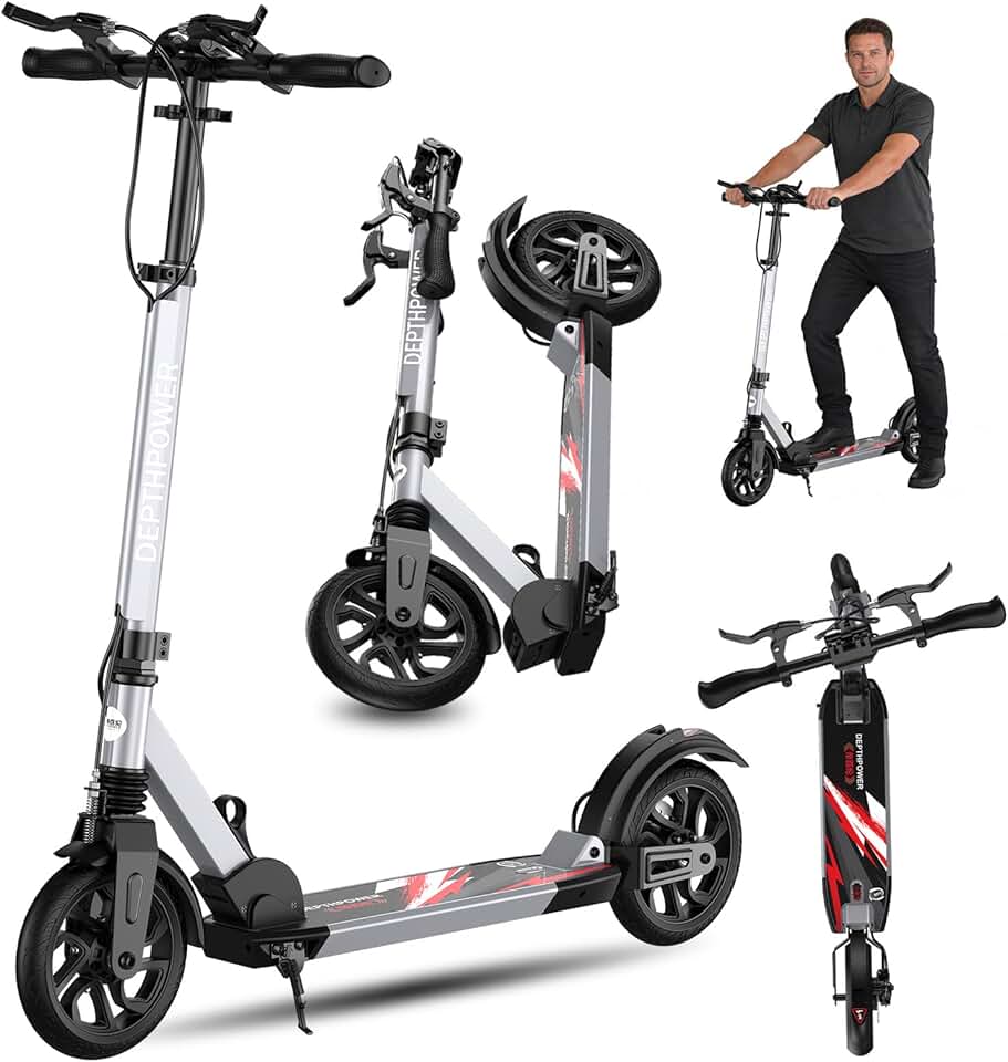 Scooter para adultos manual dobrável, scooter resistente, rodas grandes de 20 cm, três freios e 4 níveis de altura ajustáveis, carga máxima de 136 kg, perfeita para passeios escolares, campus e