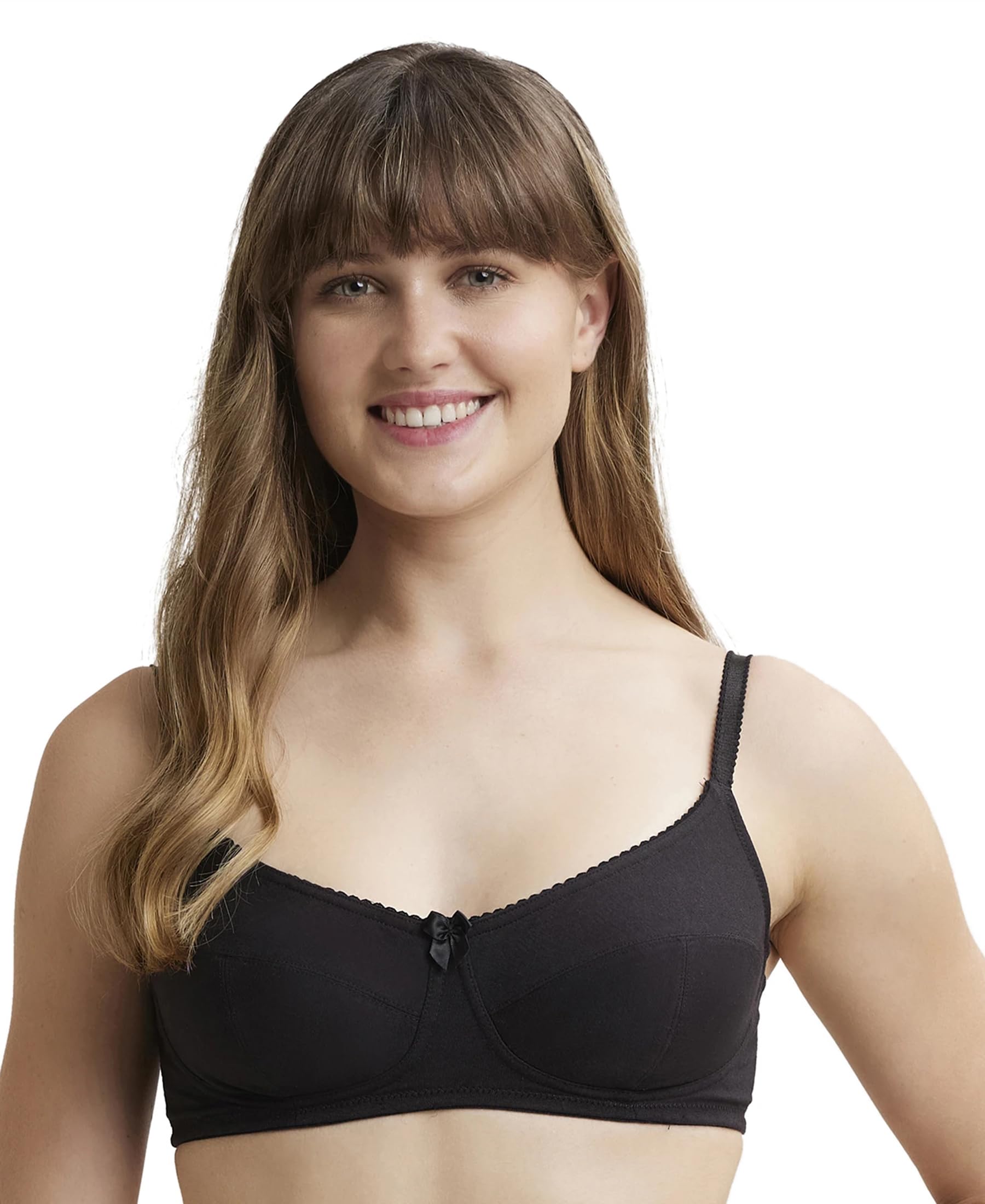 jockey 1615 Women's Wirefree Non Padded Super Combed Cotton Elastane Stretch Full Coverage Everyday Bra with Soft Adjustable Straps_Black_38B-picture-49