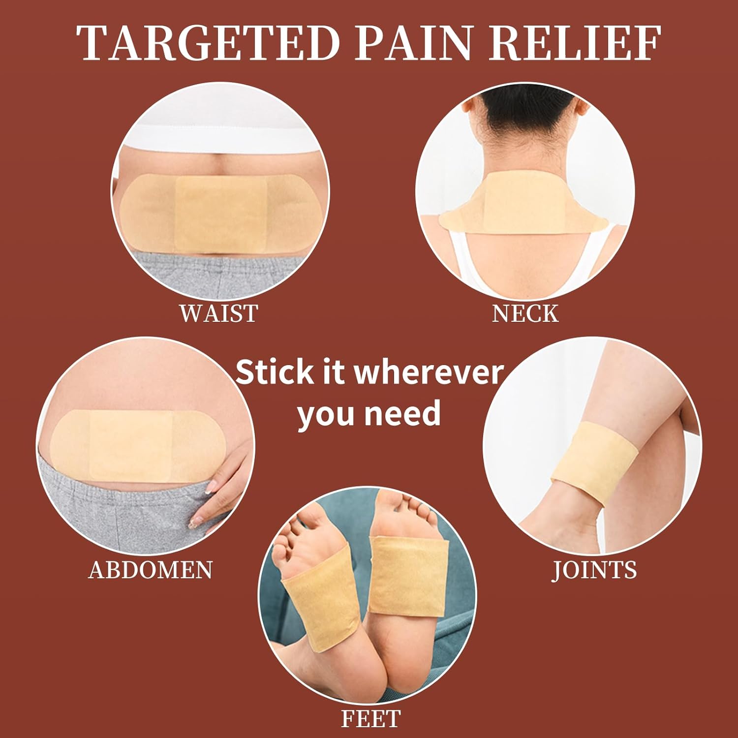 Hot Moxibustion Patches 12PCS Self-Heating Mugwort Patch Pain Relief Natural Herb Moxa Heat Pads for Neck, Waist, Shoulder,Hand,Feet, Back, Joint 艾灸贴 艾草贴