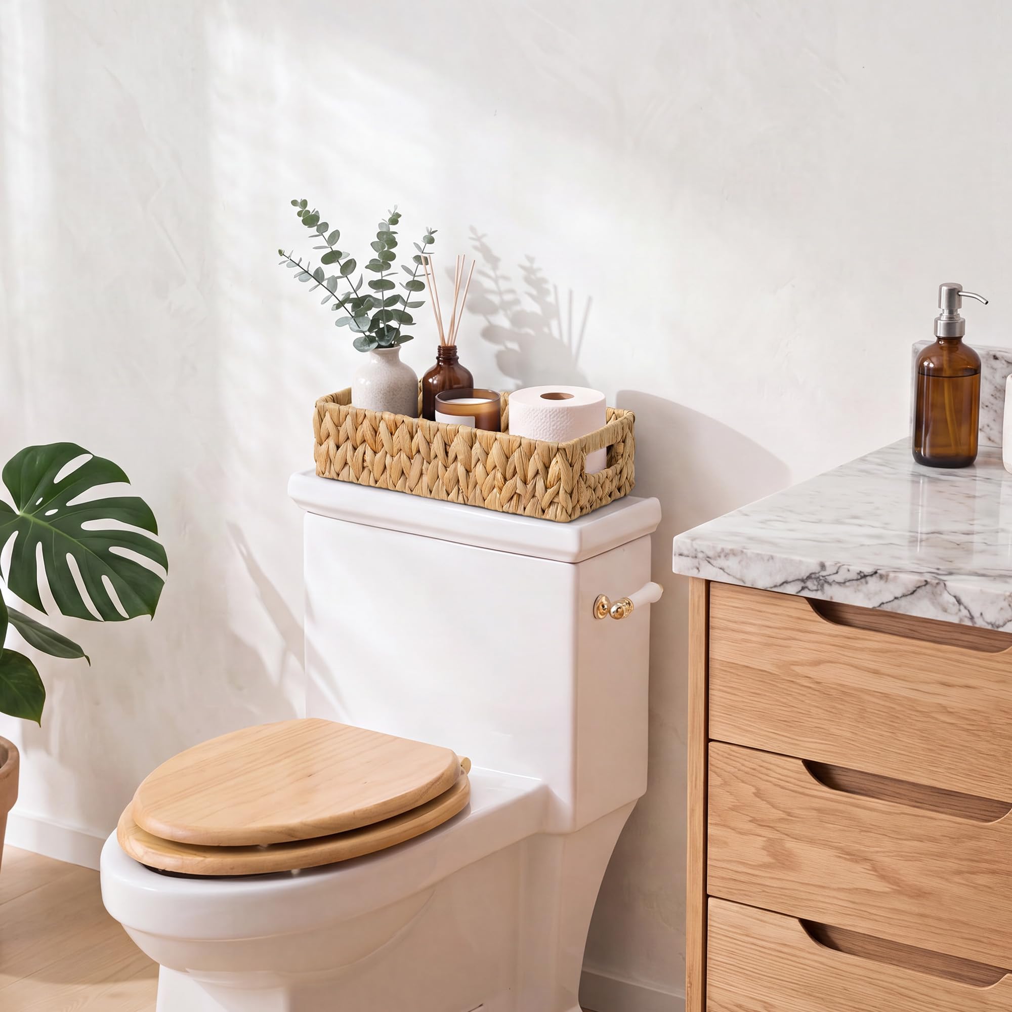 StorageWorks Wasserhyazinthen Regalkorb, Korb Badezimmer Aufbewahrung mit Griffen, Rattan Aufbewahrungskorb für Regale, geflochtener Korb rechteckig, handgewebter Aufbewahrungsbox, 1 Stück Küche, Haushalt & Wohnen