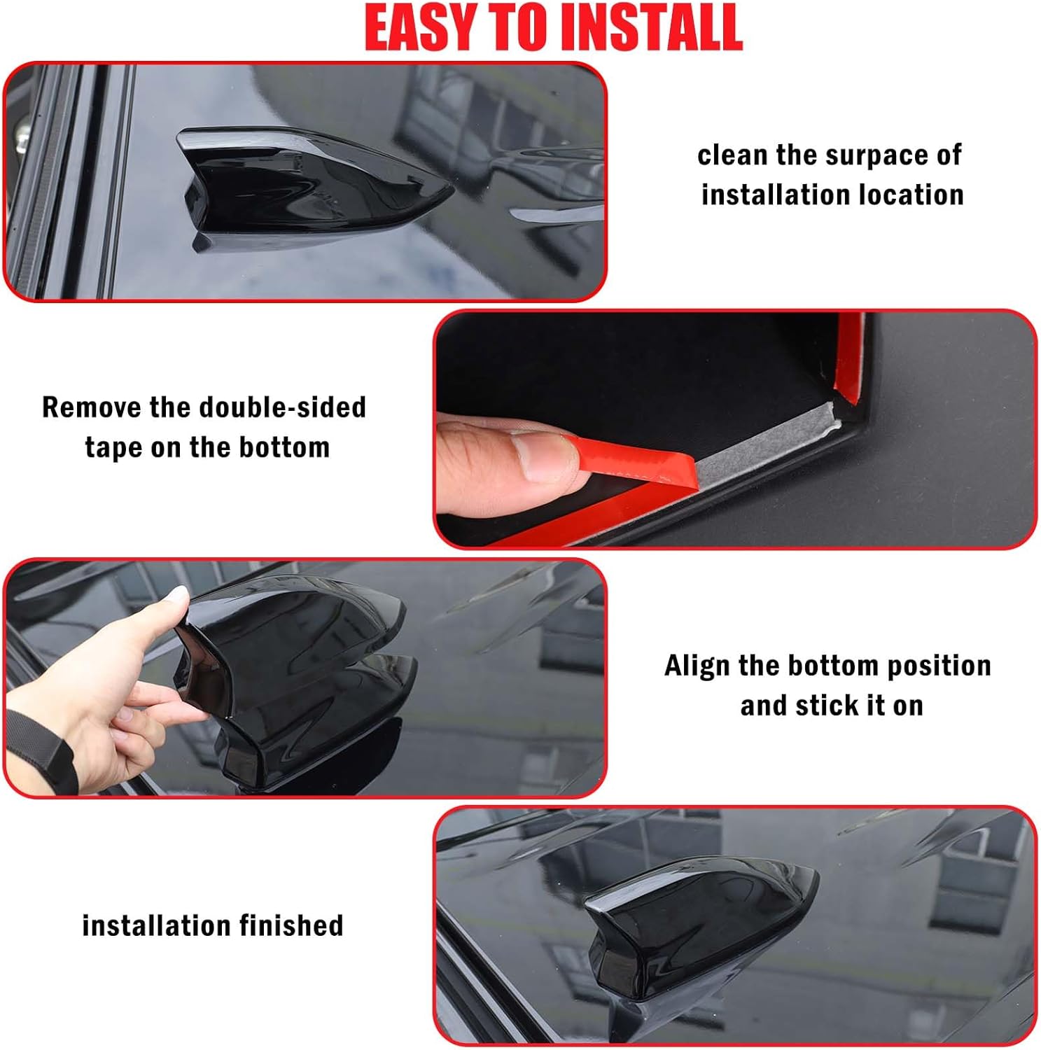 Yinanlutos Shark Fin Shape Roof Antenna Cover Trim Compatible with Hummer EV Pickup SUV 2024 2025 2026 Accessories Antenna Topper Car Shark Fin Cover Exterior Decoration ABS 1pcs (Bright Black)