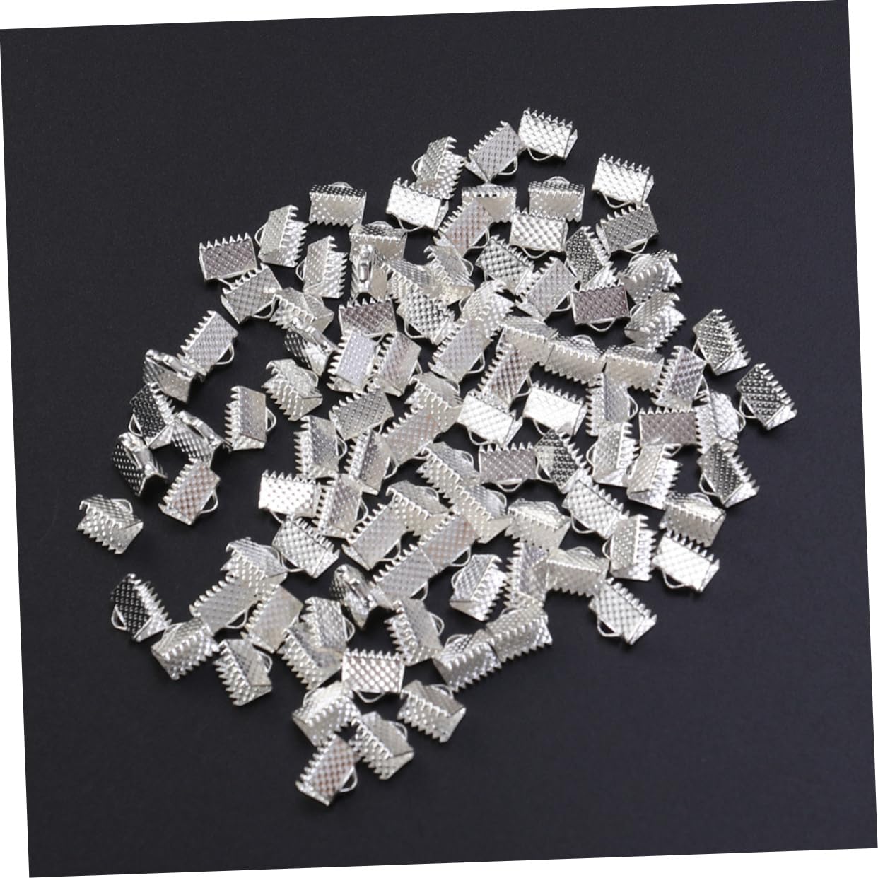 STOBOK 2sets 8mm Plated Ribbon Ends Fastener Clasps Textured Crimp End Clamps for Jewelry Making Mazi Buckles Zipper Clips DIY Accessories 100pcs*2