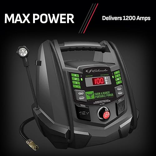 Miniatura 5 de Schumacher Electric Farm & Ranch - Arrancador de batería de coche de 1200 A y estación de energía portátil, solución 5 en 1 para baterías de 12 V,