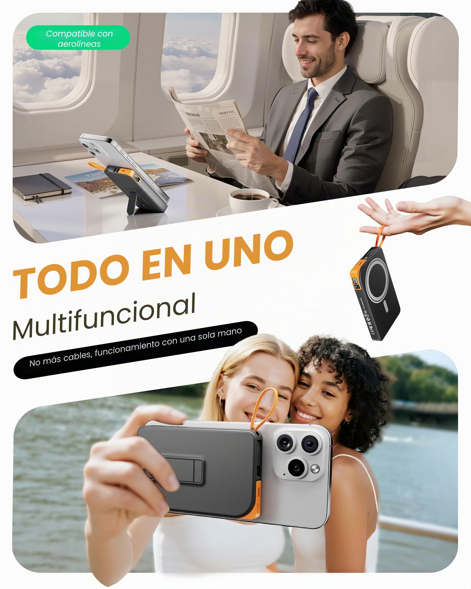 Power Bank, Ultra Slim 10000mAh 22.5W Bateria Externa Carga Rapida, Batería Portatil con Entrada y Salida USB C de Alta Velocidad, Patalla LED, Compatible con iPhone Samsung Xiaomi Huawei y más