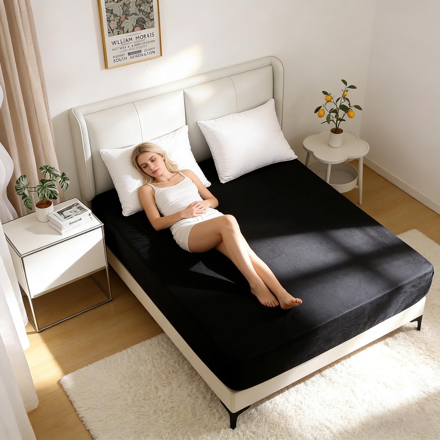 Nokolulu King Velvet Fleece Fitted Sheet Only - Ultra Soft Fuzzy Fluffy Plush Flannel Bottom Sheet - 16" Extra Deep Pocket - Cozy Skin-Friendly All Season Bedding (Black, 78"x80")