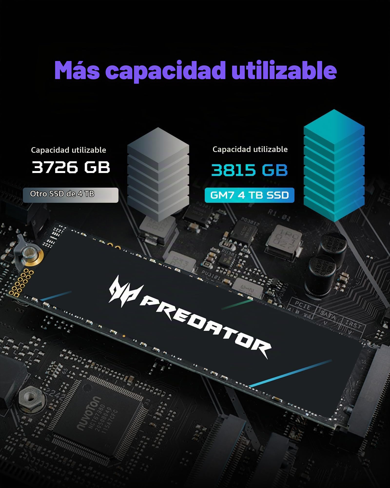 Acer Predator GM7 4TB Disco SSD 7400MB/S NVMe PCIe 4.0 M.2 Gen4