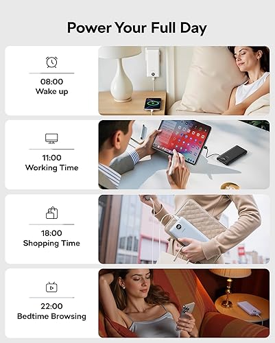 Miniatura 5 de VEGER Cargador portátil de viaje todo en uno con enchufe y cables de CA integrados, batería de banco de energía delgada de 10000 mAh, carga rápida