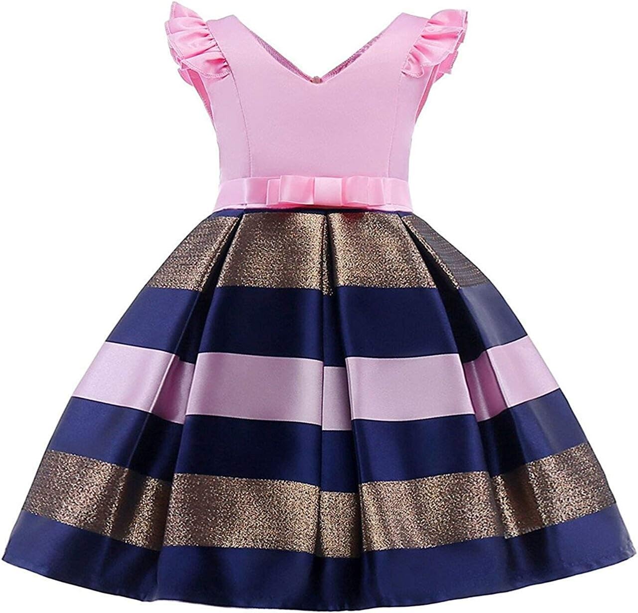 2-10 Years Girls Floral Print Pageant Dresses Toddler Formal Party Striped Dress