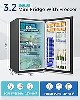 Vista 2 de Mini refrigerador con congelador - 3.2 pies cúbicos, refrigerador mini de una sola puerta con termostato ajustable, refrigerador pequeño