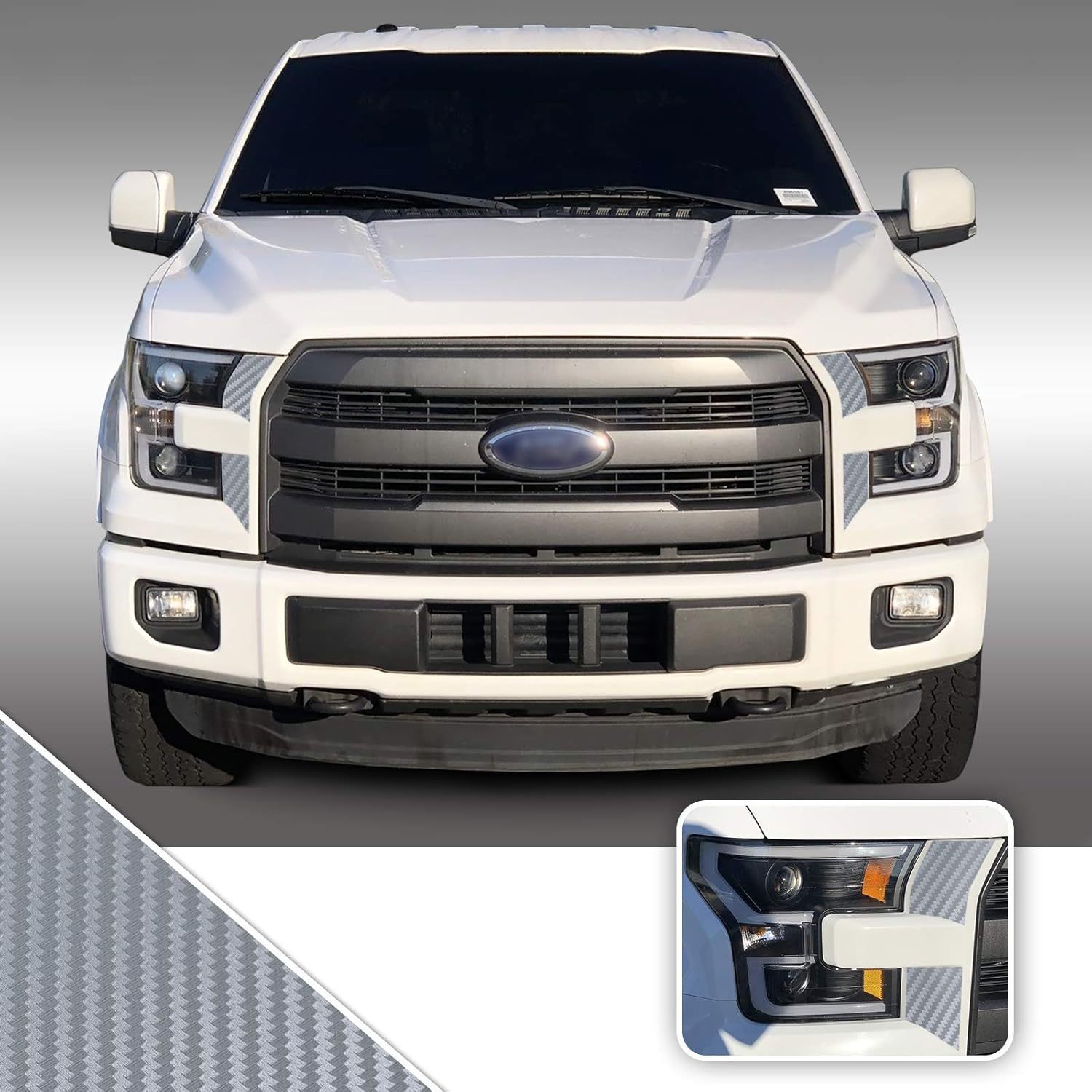 Gomu Headlight Front Grille Accents Vinyl Decal Overlay Wrap Trim Inserts Sticker Compatible with and Fits F-150 2015 2016 2017 - Carbon Fiber Pink