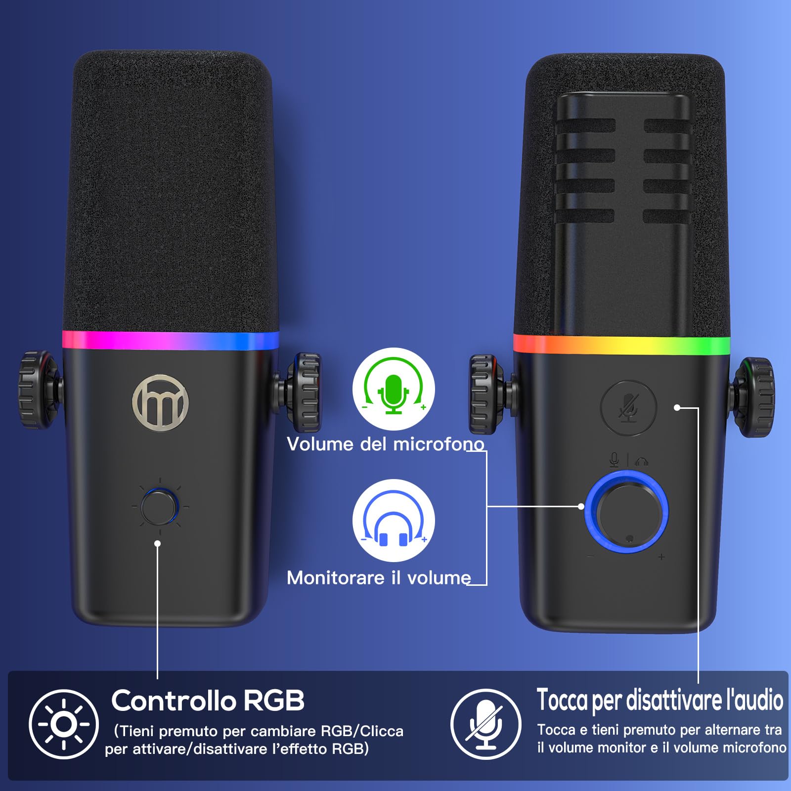 ZealSound Microfono dinamico XLR/USB, microfono per *Phone, Set di microfoni per Telefono PC, microfono con luce RGB, mute, jack per cuffie, supporto con braccio, ASMR/YouTube/Podcast/Streaming/Gaming