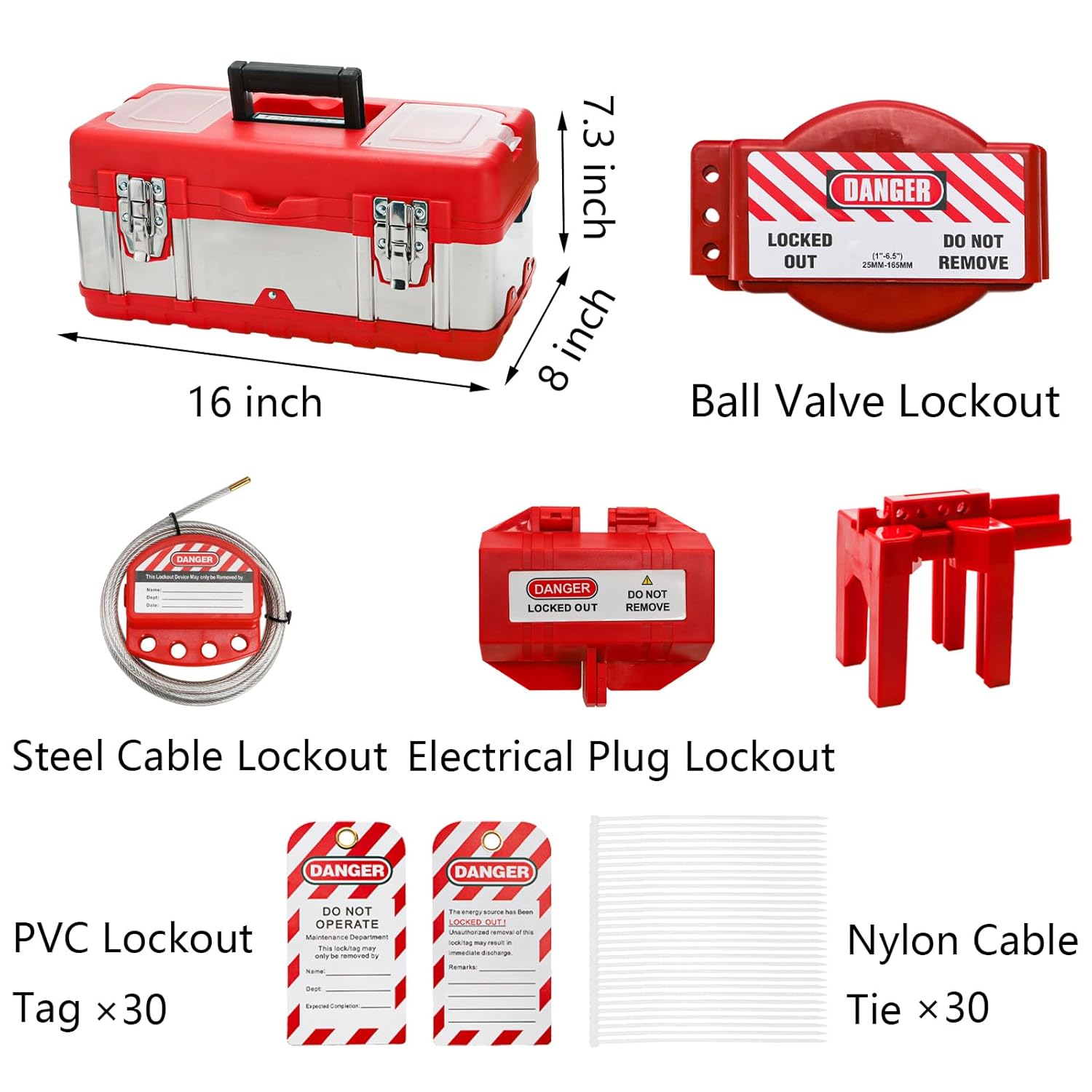 Yarlung 90 Pcs Lockout Tagout Kit Electrical Loto with Tools Box, 5 Kinds of Lockouts, Clamp-On Circuit Breaker Lockouts, Safety Padlocks, Lockout Hasps, Tags, Ties, Universal Multi-Pole Breaker