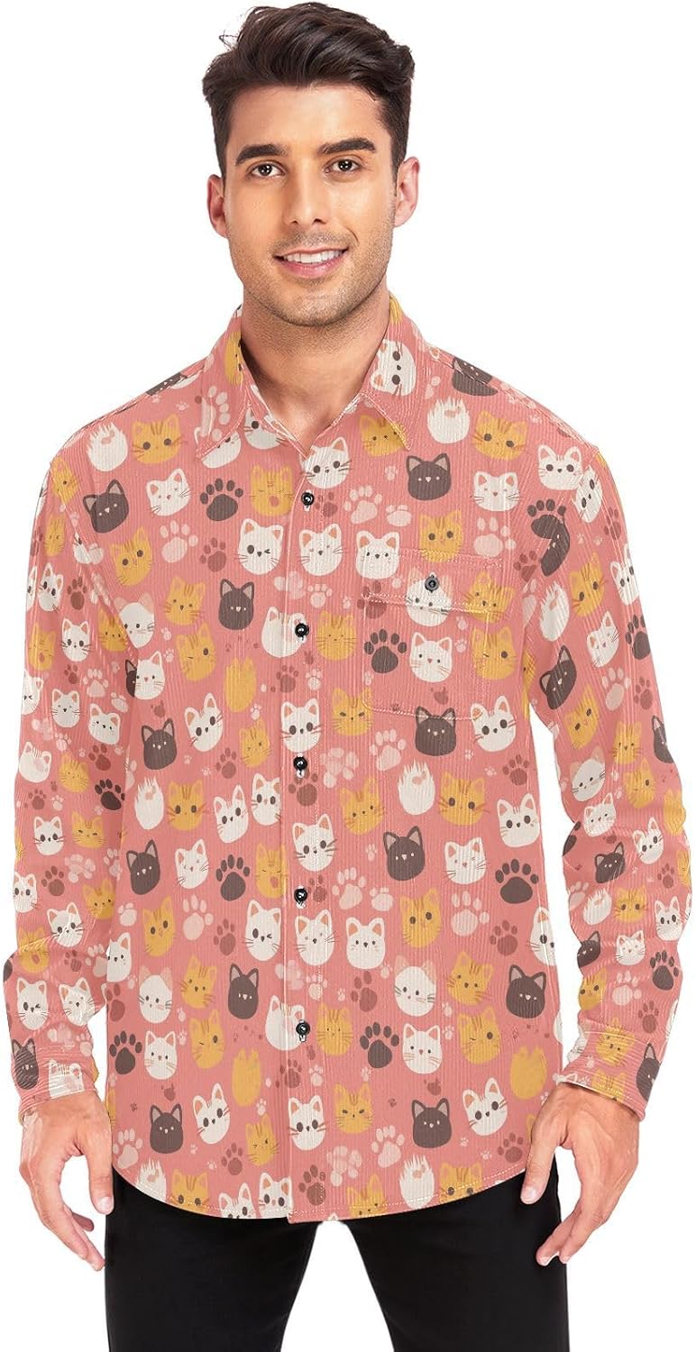 Cats with Cute Cute Paw Adults Unisex Wrinkle Free Rugby Shirts Daily Wear Long Sleeve Work Outfits
