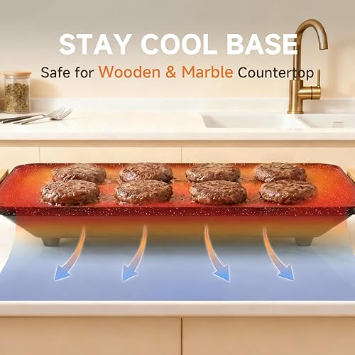 Miniatura 6 de Plancha eléctrica plana de 12 x 20 pulgadas, calentamiento rápido y uniforme de 1700 W, revestimiento antiadherente de granito ILAG, superficie