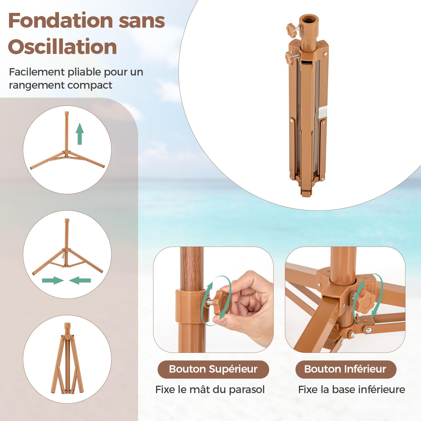 RELAX4LIFE Parasol Paille Φ200cm avec 8 Baleines
