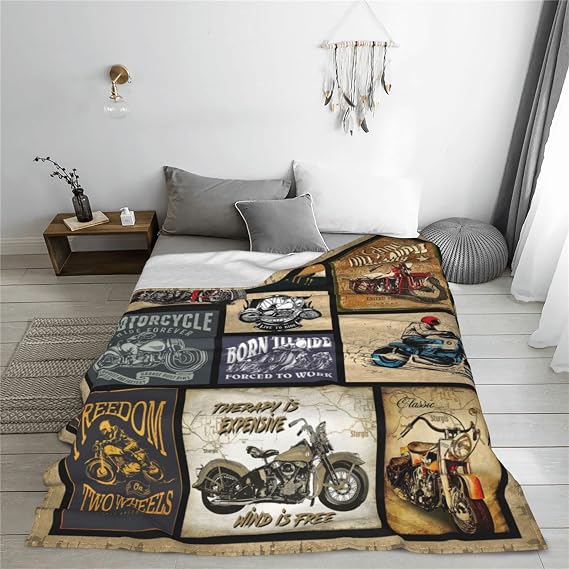 Motorcycle Blanket Gifts for Men and Women Throw Blanket for Couch Sofa Bed Plush Throw Fleece Blanket Soft Cozy Bedding for Kids and Adults Bedroom Size 50x40