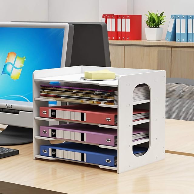 PUNCIA 5 Tier Office Paper Organizer for Desk Desktop File Holder Desk Letter Tray & A4 Paper Holder Document Storage Rack for Home Office
