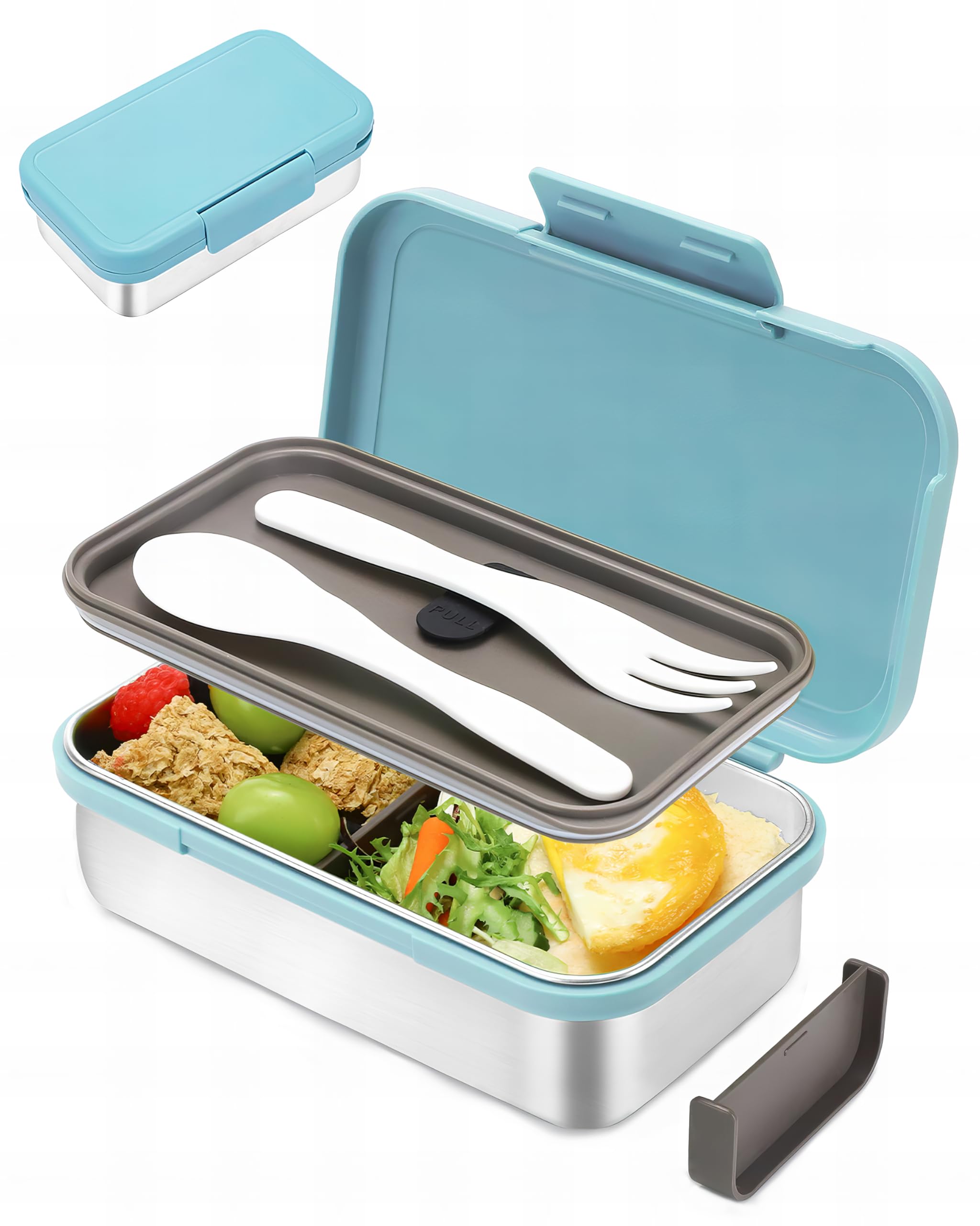 Bugucat Set 2 Contenitori Per Pranzo Bambini 1330ml: 6 Scomparti A Prova Di Perdite Con Posate E Vaschette Salsa, Per Scuola E Picnic
