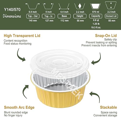 Miniatura 3 de MESTAEK Sartenes de papel de aluminio de 5.5 pulgadas con tapas a presión (paquete de 5), 2 recipientes más gruesos y resistentes a la grasa para