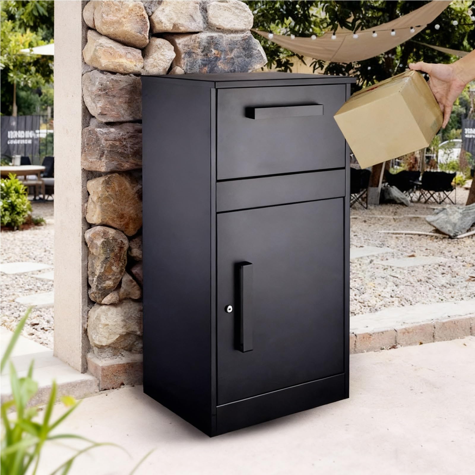 Large Outdoor Parcel Delivery Box with Lock, Heavy-Duty Parcel Storage Cabinet, Non-Theft Lockable Large Parcel Drop Box, Weather Resistant, for Curbside & Porch