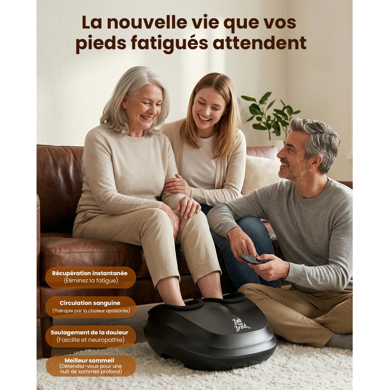 Bob and Brad Lite Masseur de Pieds Shiatsu avec Chaleur, Appareil Massage des Pieds à Pétrissage Profond pour Soulager la Fasciite Plantaire, et Détendre les Pieds Fatigués