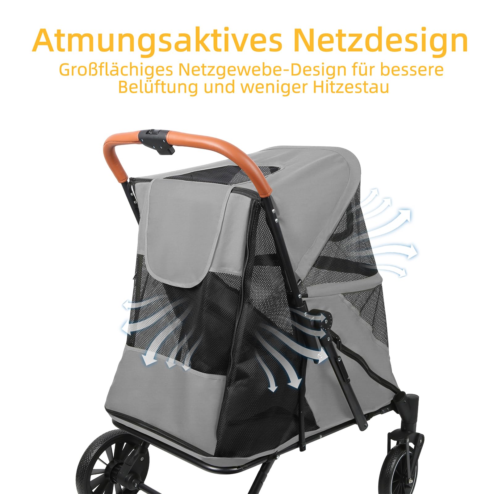 Homewell Passeggino per cani di taglia grande, pieghevole, con finestre in rete, pieghevole, fino a 35 kg, 60 x 83 x 108 cm (grigio)