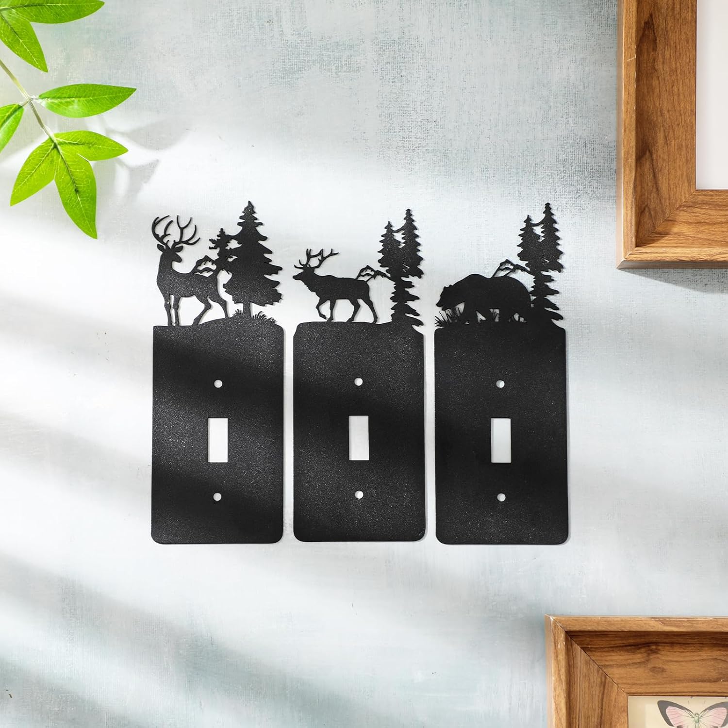 Flutesan 3 Pieces Metal Bear Light Switch Cover Plate Rustic Toggle Moose Light Switch Cover Cute Nature Animal Mountain Outlet Plate Decorative for Bedroom Home Office (Exquisite)