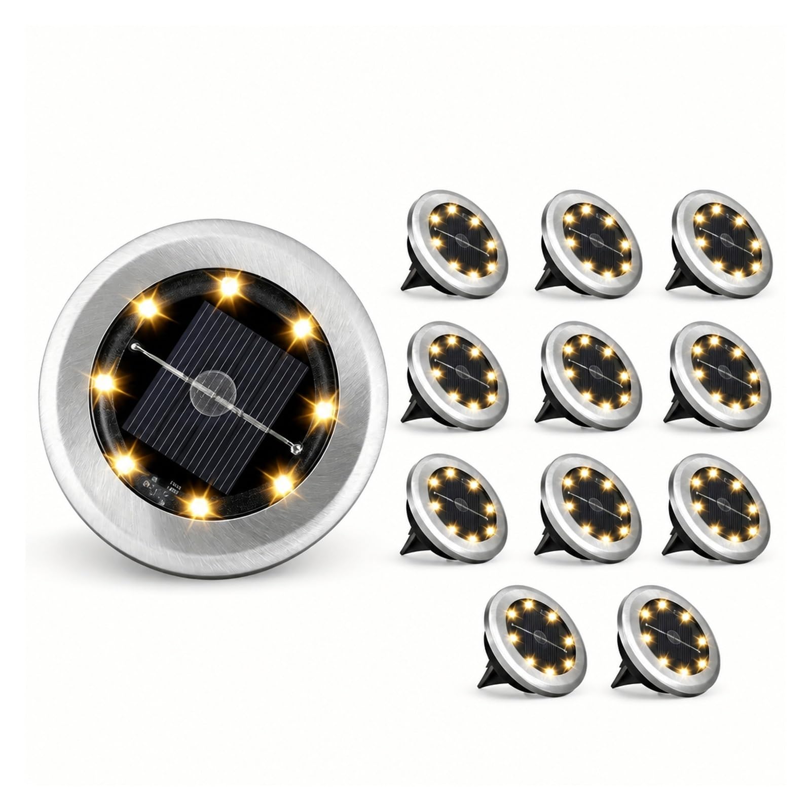 AMRTTWY In Ground Lights, 10pcs Solar Ground Light Outdoor 8LED Disk(10pcs Warm Light)