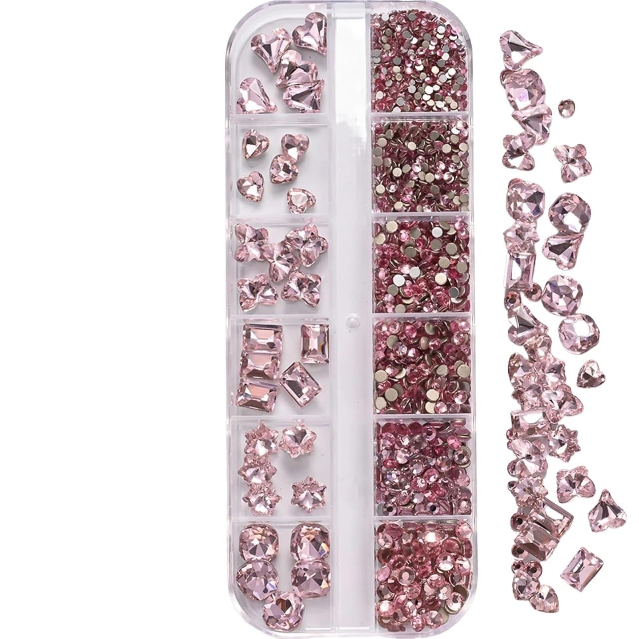 Kit di 8 strass in vetro trasparente con 12 griglie 3D per nail art, strass misti rotondi e a forma speciale, decorazione fai da te per manicure (rosa)