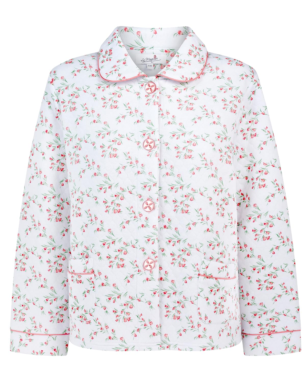 Slumber Hut Women's Peach 'Moonlit Tulip' Mock Quilt Button Bed Jacket 67481 S-M
