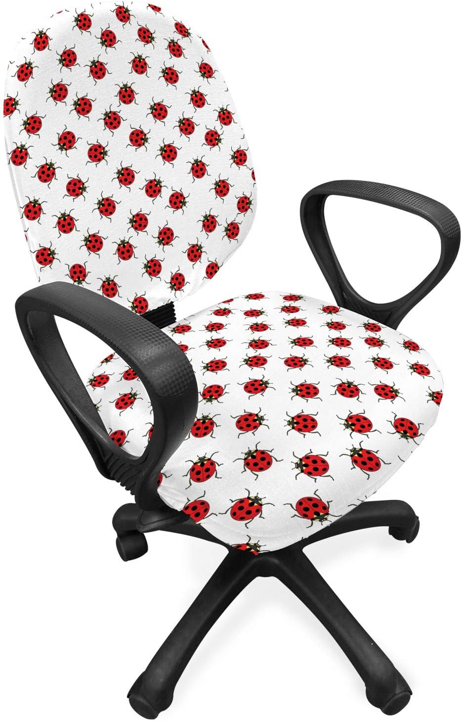 Ambesonne Cartoon Office Chair Slipcover, Repetitive Ladybugs Pattern of Dotted Marked Animal Theme Funny Cartoonish Print, Decorative Stretch and Washable Fabric Cover, Standard Size, White and Red