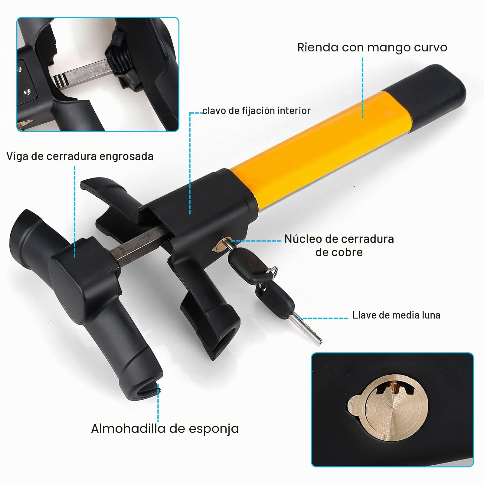 Bastón antirrobo para coche, antirrobo para volante, coche, bloqueo de volante, barra universal, cerradura de volante, dispositivo de bloqueo, 2 llaves