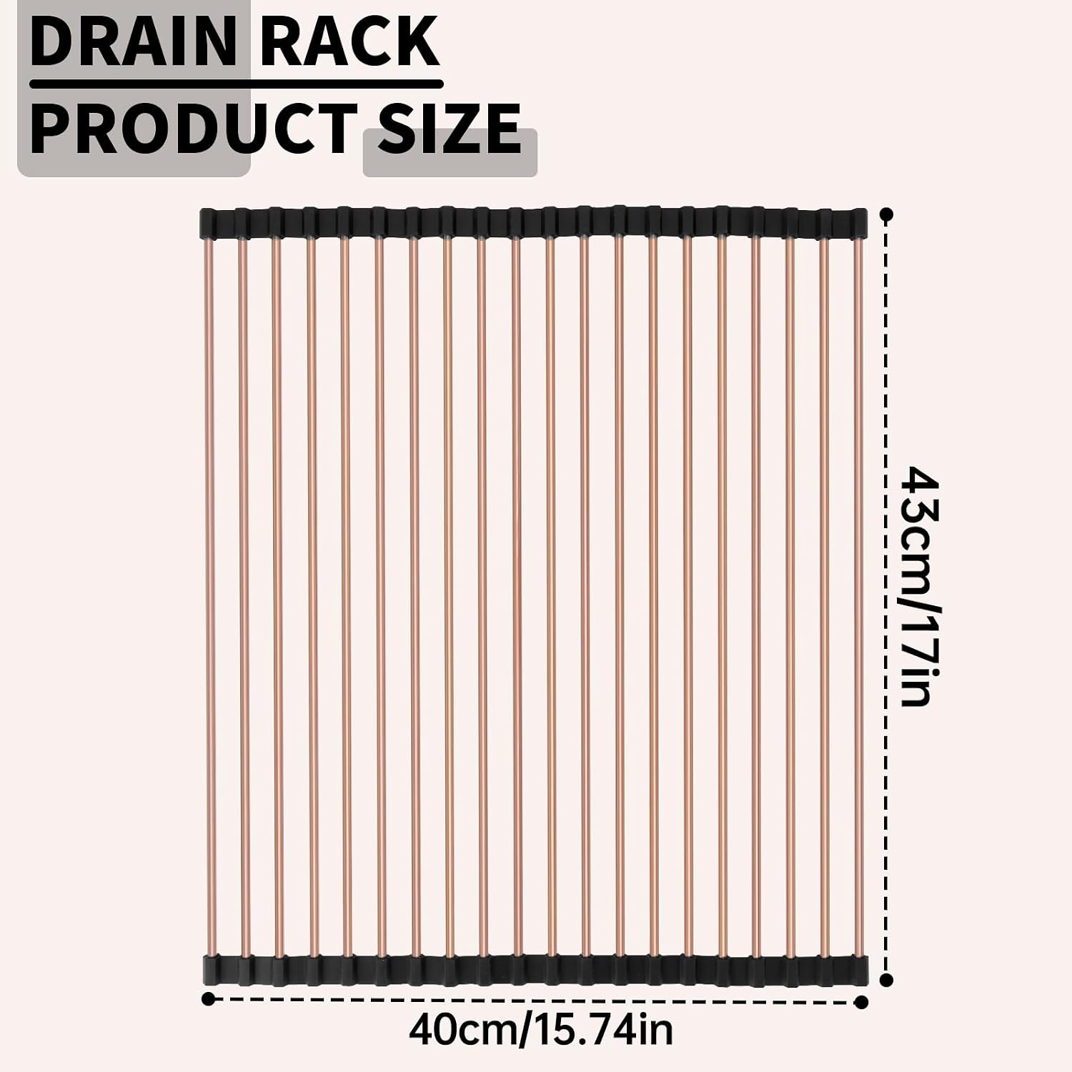 15.74"*17" Large Roll Up Dish Drying Rack Over The Sink Dish Drying Rack, Stainless Steel Multipurpose Foldable Dish Drying Rack with Anti-Slip Silicone for Kitchen Counter Drainer, Rose Gold