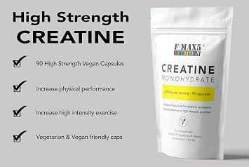 Creatine 3000mg (per Serving) - 90 Micronised Creatine Monohydrate 750mg Vegan Capsules - UK Made