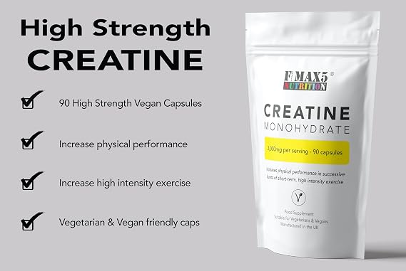 Creatine 3000mg (per Serving) - 90 Micronised Creatine Monohydrate 750mg Vegan Capsules - UK Made