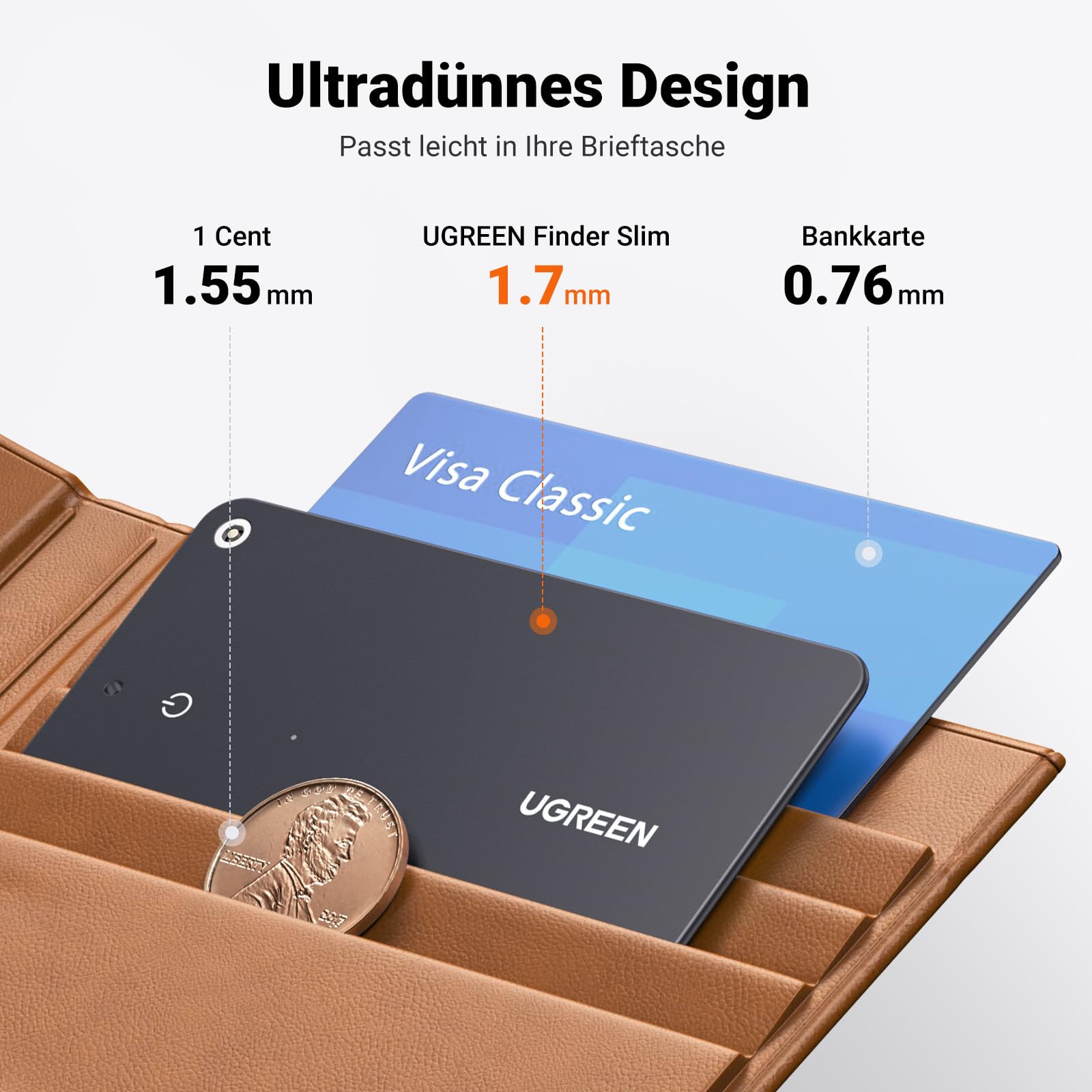 UGREEN FineTrack Mini 2 Finder Tag 110dB Fluorescence IP68 et UGREEN FineTrack Slim Bluetooth Wallet Tracker Ultra Fin 1.7mm