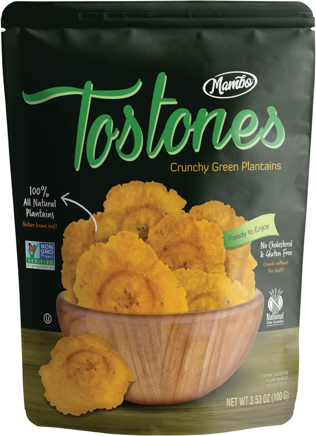 Tostones, All-Natural Green Plantains Tostones, 3.53 oz unit, 12 bags per box, Plantain Chips, Tostones Chips, Gluten-Free, Only Three Ingredients Tostones