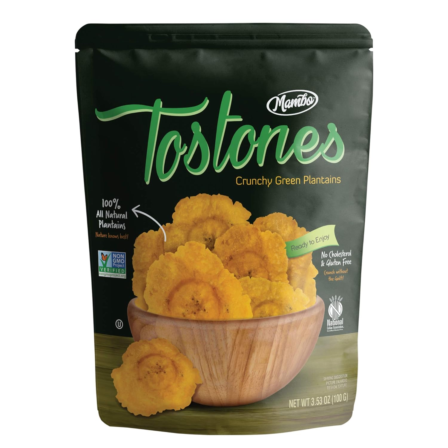 Mambo Tostones, All-Natural Green Plantains Tostones, 3.53 oz unit, 12 bags per box, Plantain Chips, Tostones Chips, Gluten-Free, Only Three Ingredients Tostones