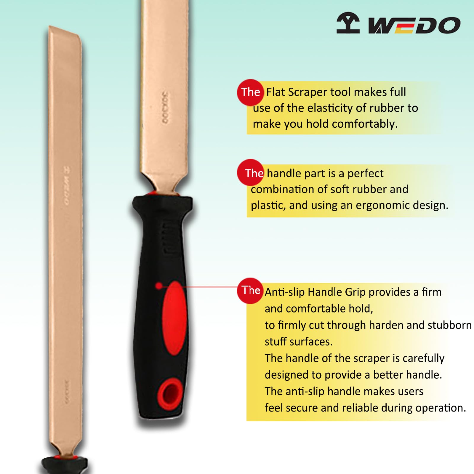 WEDO Raschietto piatto senza scintille con lama dritta e manico confortevole, strumento di sicurezza senza scintille, rame al berillio, non magnetico,BAM e FM, lunghezza 16", 400 * 60 * 460mm