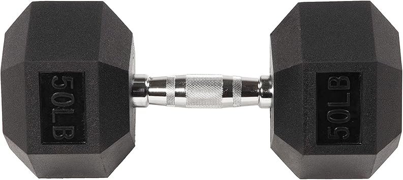 Fitvids Rubber Encased Exercise & Fitness Hex Dumbbell, Hand Weights with Anti-Slip Metal Handle for Home Gym, Multiple Sizes