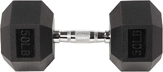 Fitvids Rubber Encased Exercise & Fitness Hex Dumbbell, Hand Weights with Anti-Slip Metal Handle for Home Gym, Multiple Sizes