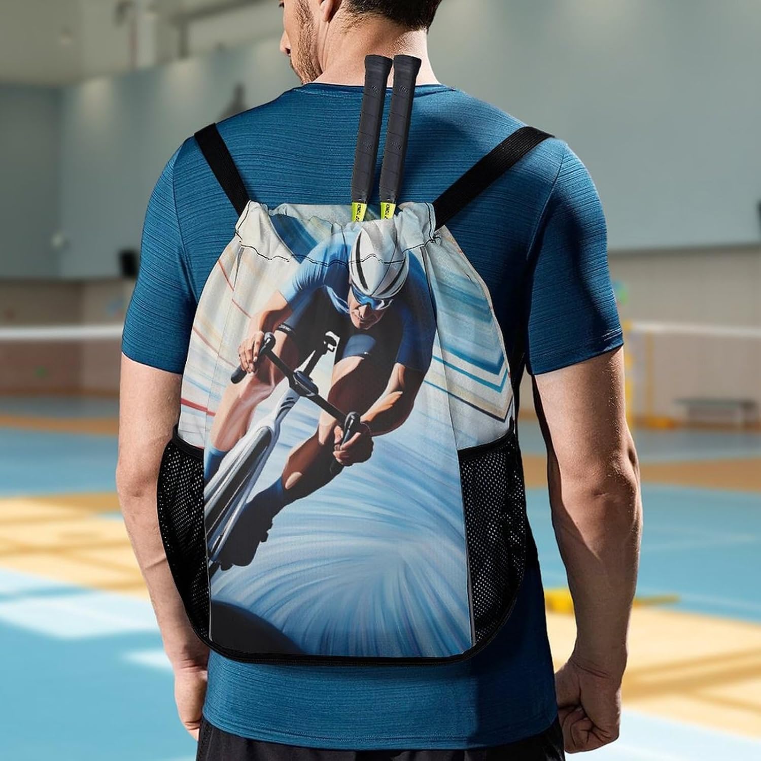 Racing Riding Drawstring Backpack for Sports Small Gym Bag String Swim Bag for Women Men
